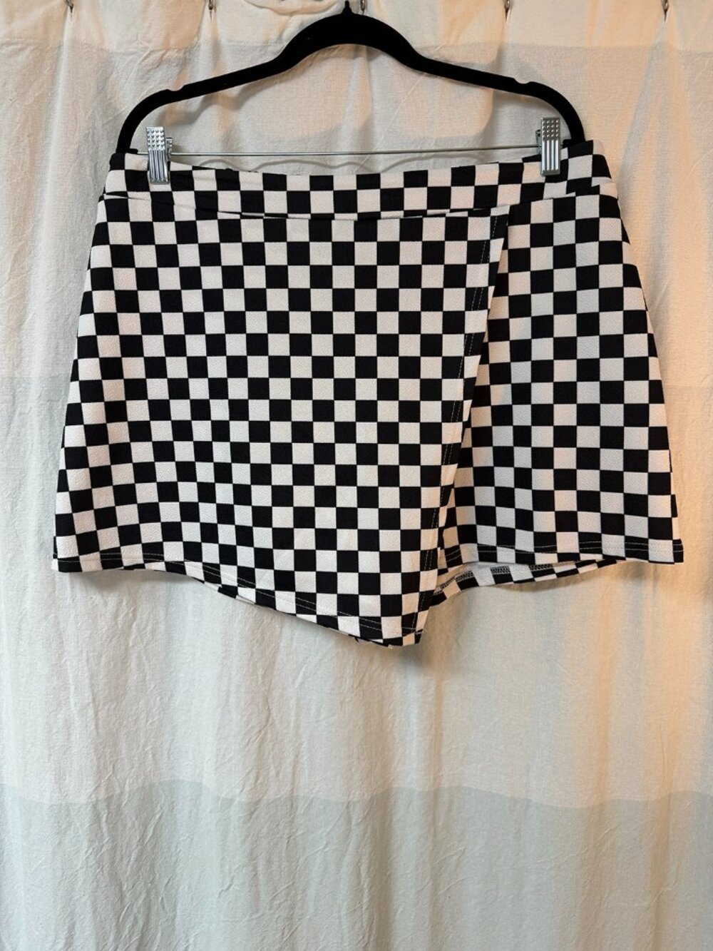 Black & White Checkerboard Faux Wrap Skort